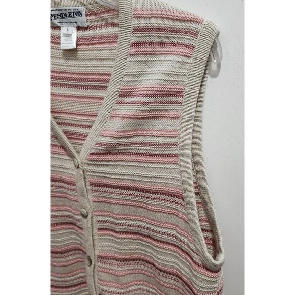Pendleton Womens Sleeveless Cardigan Sweater Linen Blend Pink/Beige Striped Sz L - Picture 3 of 8